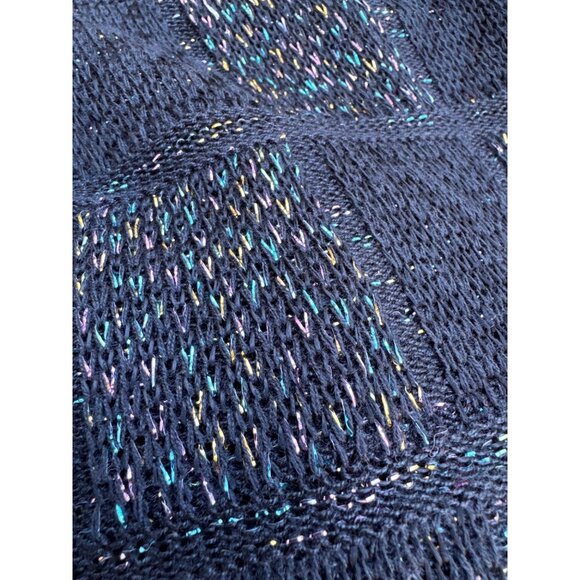 Vintage Black V-Neck Sweater Metallic Checkered Pattern - Picture 4 of 7